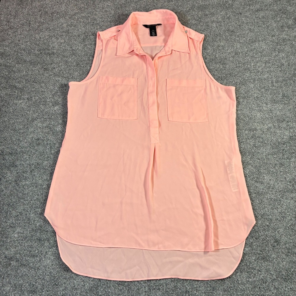White House Black Market Blouse Womens M Pink Sleeveless High Low Top